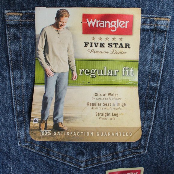 Wrangler Five Star Premium Denim Regular Fit Straight Leg Blue Jeans 34 x 36 NWT - Picture 9 of 16